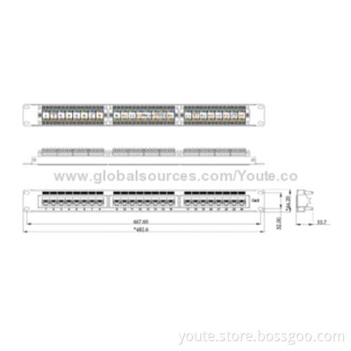 UTP Cat.6 Patch Panel, 24 Port, 110 or LSA IDC with Back Bar